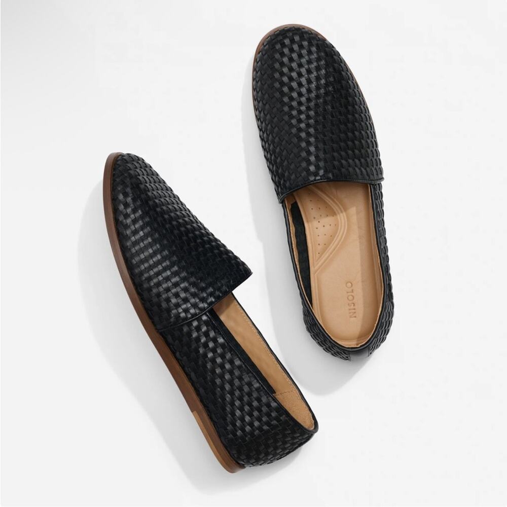 NEW Nisolo Alejandro slip on leather shoe woven black